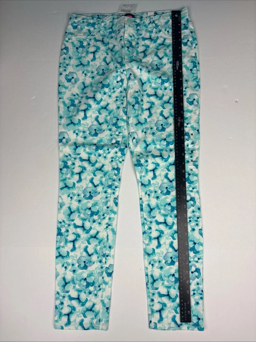 Childrens Place Girls Size 16 Pants New Tags Floral Iced Mint Slim Cotton Blend